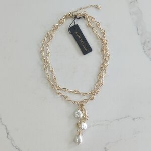 Ann Taylor NWT Gold Necklace with 3 Pearl Drops Charms
